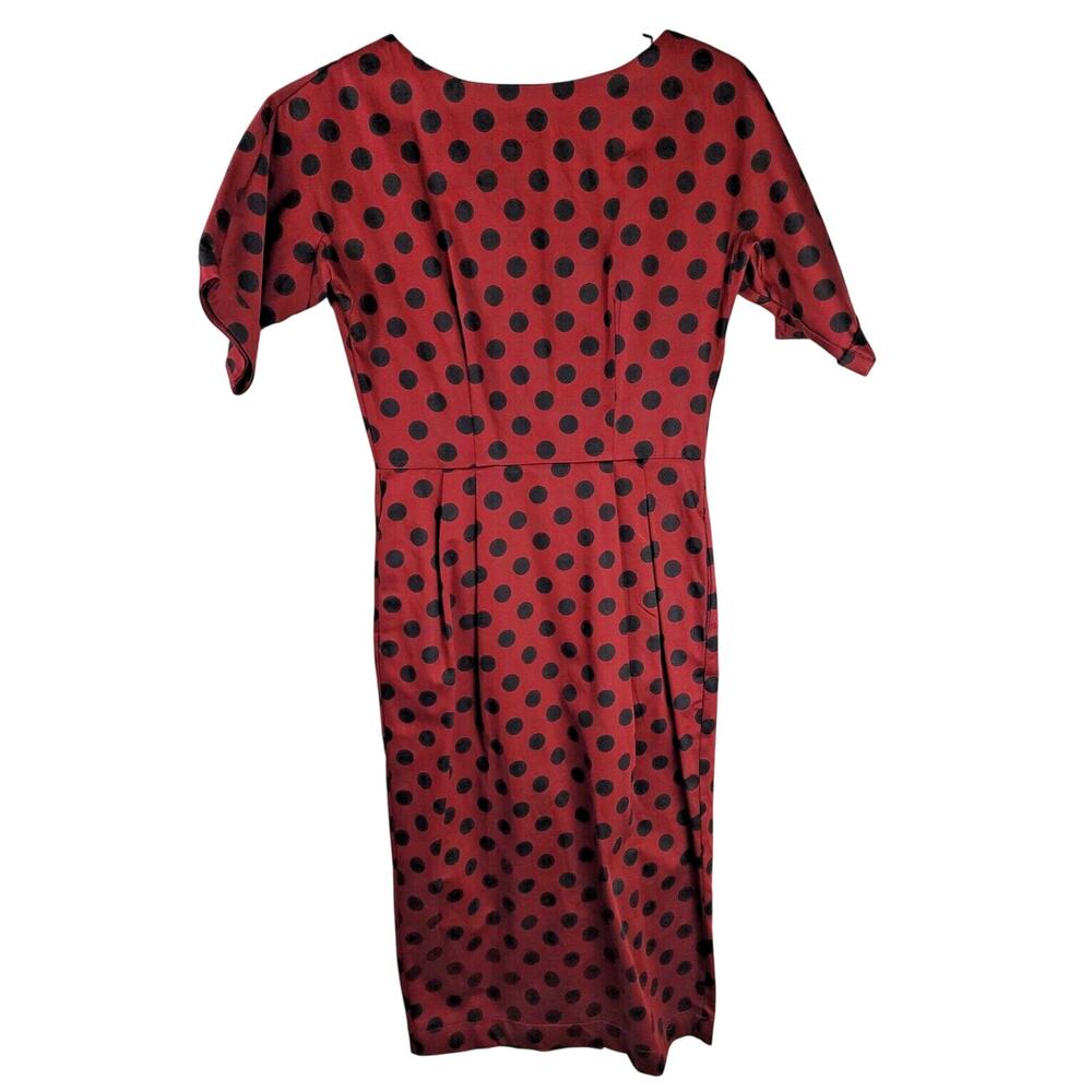 ASOS Midi Dress Size 6Red & Black Dot Short Sleeve - 98% Cotton